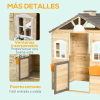 Outsunny Casa de Jardín Infantil de Madera Casa de Juegos Exterior para Niños de 3 -7 Años con Ventanas 2 Jardineras y 1 Banco 113x94x134,5 cm Natural - details 5