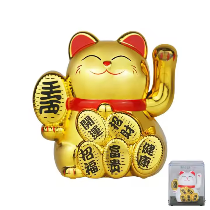 Gato de la suerte Maneki Neko alimentado por energía Solar, 4cm*4.7cm*4.7cm.Gato chino de la suerte que da la bienvenida a la mano, figuritas de gato de la fortuna para la decoración del hogar.gato de la suerte. - 1