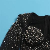 Vestido Bodycon Elegante Para Fiesta Cumpleaños Con Rhinestones Y Diamantes Mujer V-Neck Manga Larga Club Noche Navidad Polyester Spandex - details 4