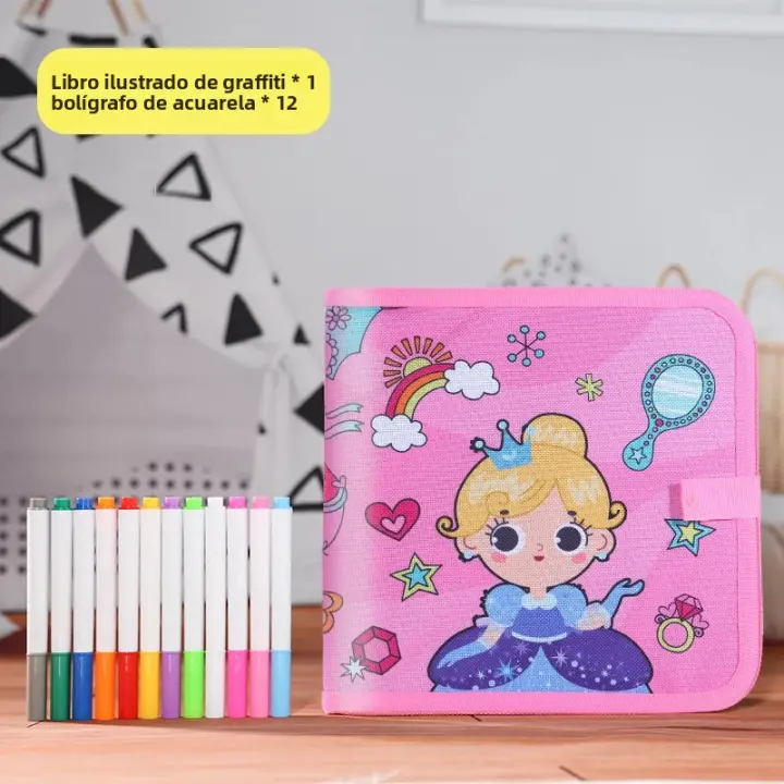 Libro De Dibujo Y Escritura Para Niños Tablero Negro Limpiable Reutilizable Portátil Fácil De Almacenar Con 12 Bolígrafos Juguetes Para Niños - 1