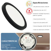 Downlight + Plafón Circular LED Negro - 8-12-24W - Superficie o Empotrable - Luz seleccionable 2700K- 6000K - details 1