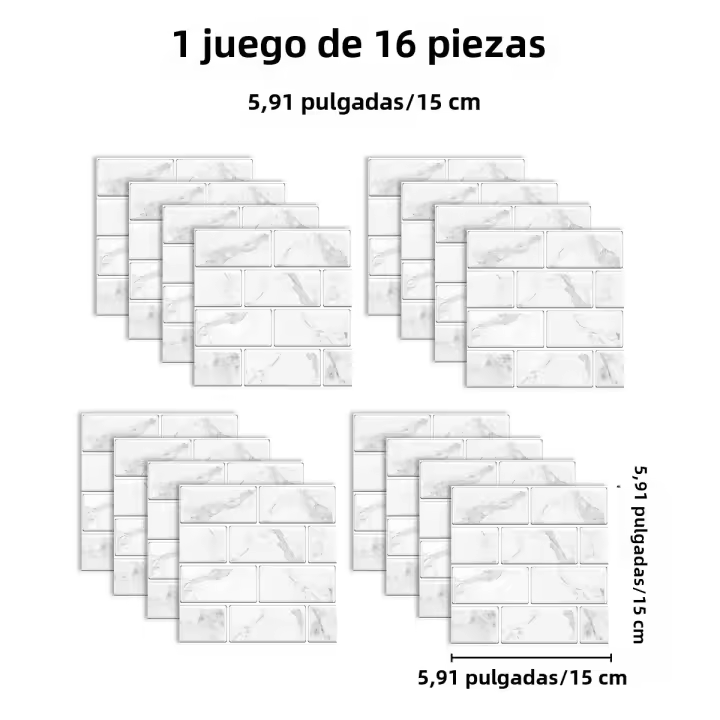 Pegatinas De Pared Self-Adhesive Imitación De Azulejos Cristalinos Blancos 16 Piezas Resistente Al Agua Y Humedad Estilo Clásico Para Decoración Del Hogar - 1