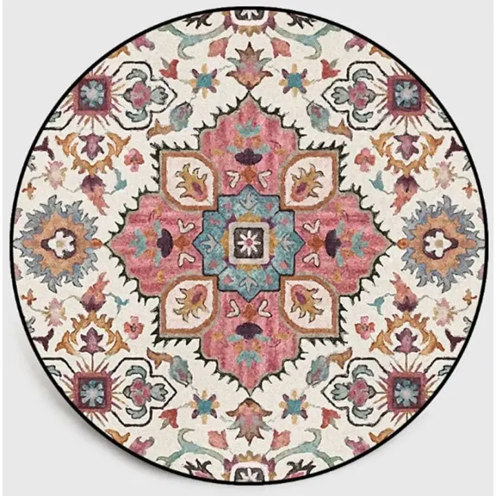 Alfombra Redonda 100 Cm Patrón De Flores De Colores Alfombra Decorativa Bohemia Sala De Estar Dormitorio Alfombra Redonda Impresa Mandala Vintage Boho Interior Y Exterior - 1