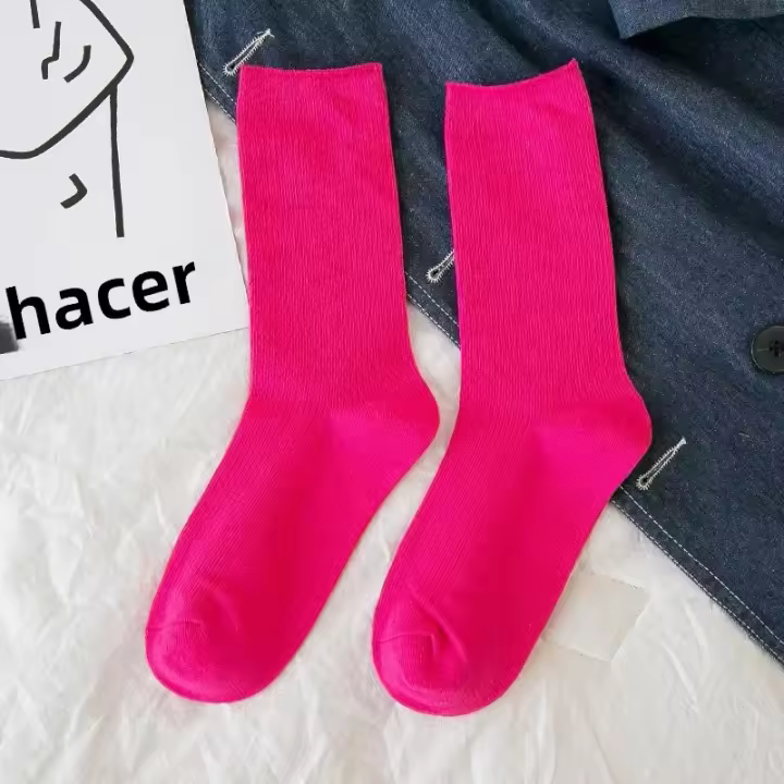 Calcetines De Mujer Moda Color Sólido Preppy Estilo Respirables Neón Largos Coreanos Blancos Casual Calcetines De Algodón Y Poliéster Con Spandex - 1