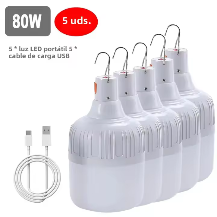 Lámpara De Emergencia LED Recargable 60W 80W Con Gancho Para Camping BBQ Y Tiendas Exteriores Luz Portátil USB Recargable - 1