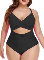 Traje de baño de una pieza para mujer, con control de abdomen, cintura alta hueca, estilo cruzado, con lazo en la espalda. - details 0