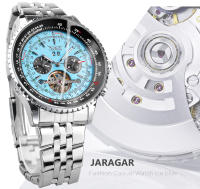 Reloj Mecánico Automático Para Hombre Jaragar Con Dial Azul Y Exhibición Del Día Correa De Acero Inoxidable Deportivo Militar - details 1