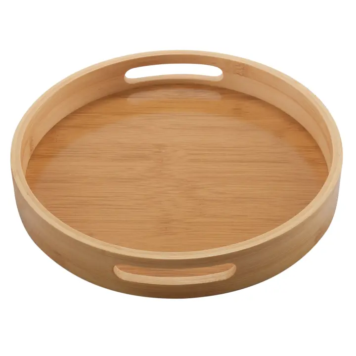 Bandeja redonda de madera de bambú para servir, bandejas para cena, barra de té, contenedor de comida para desayuno, Asa de almacenamiento, 1 - 1