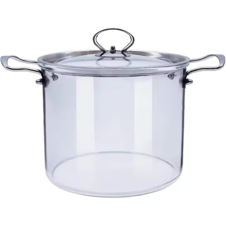 Olla de vidrio transparente para cocinar, cacerola grande de vidrio con tapa, olla de borosilicato alta para cocinar en la estufa con tapa y mango de acero, olla de vidrio para cocinar a fuego lento para pasta, fideos, sopa, leche, alimentos, 5,5 l - 1