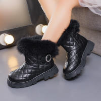 Botas De Invierno Para Niñas De Moda Con Pelo De Pluma Grueso Y Cálido Color Sólido Botas Cortas Para Niñas Estilo Británico Con Cierre SLIP-ON Talla Verdadera - details 19
