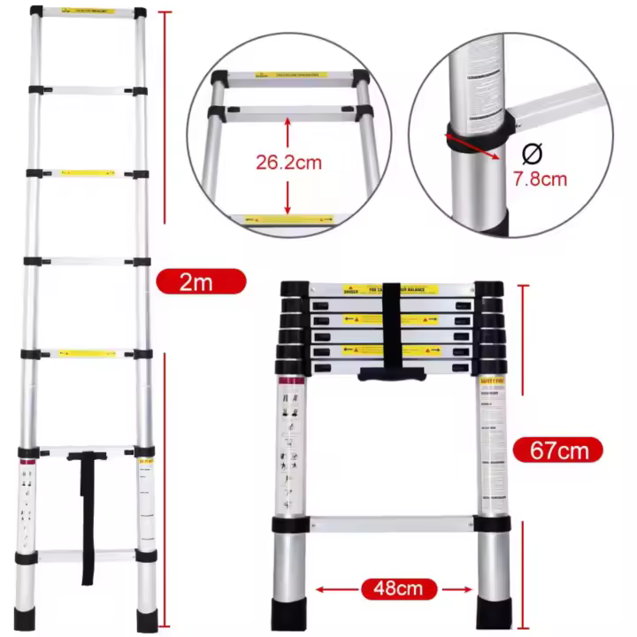 Escalera Plegable Aluminio Material de Alta Calidad y Duradero -Desde 2.0 metros Hasta 4,4 metros - Distintas Alturas Disponibles ,Escalera Telescópica de Aluminio Multiusos EN131  (ES001 FLASH 3699 4699 6599 7999 8999 F6 D7) - 1