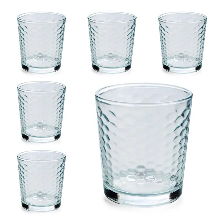 QUID Gala - Juego de 6 Vasos Bajos con Relieve de 26 cl en Vidrio Ecológico Reciclable - 1