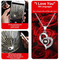 Collar con proyección de cristal en 100 idiomas europeo y Americano, Colgante con forma De Corazón con la frase "Te Amo", regalo de San Valentín rosa - details 0