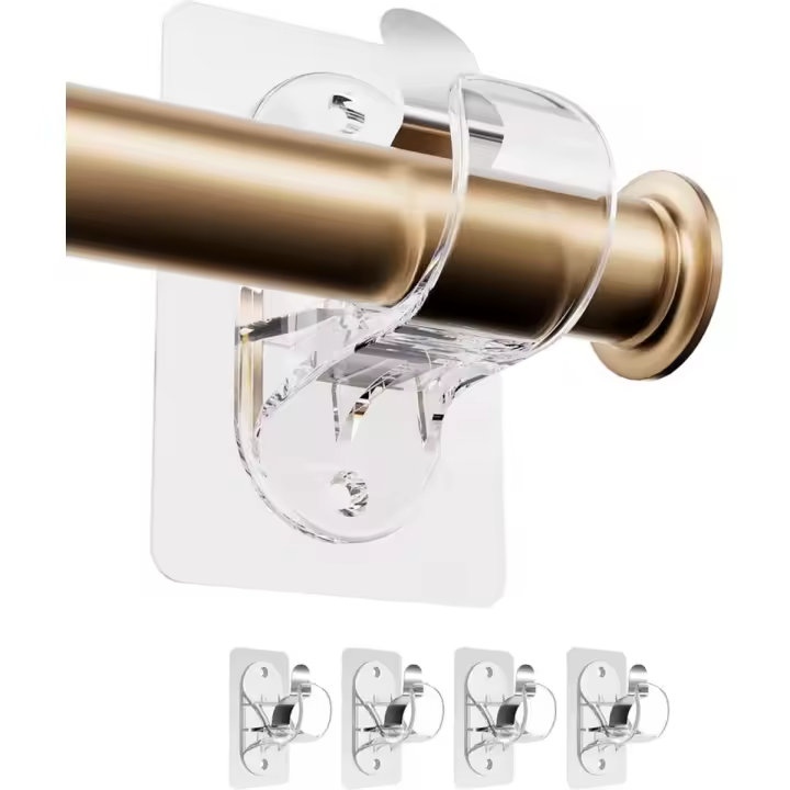 Om Home Juego de 4 soportes para barra de cortina — 9 x 6 x 5,2 cm — Soportes autoadhesivos para barra de cortina — Ganchos ajustables — Montaje sin taladro, autoadhesivo — Adecuado para baños, cocinas, salas de estar y vestidores de dormitorios - 1
