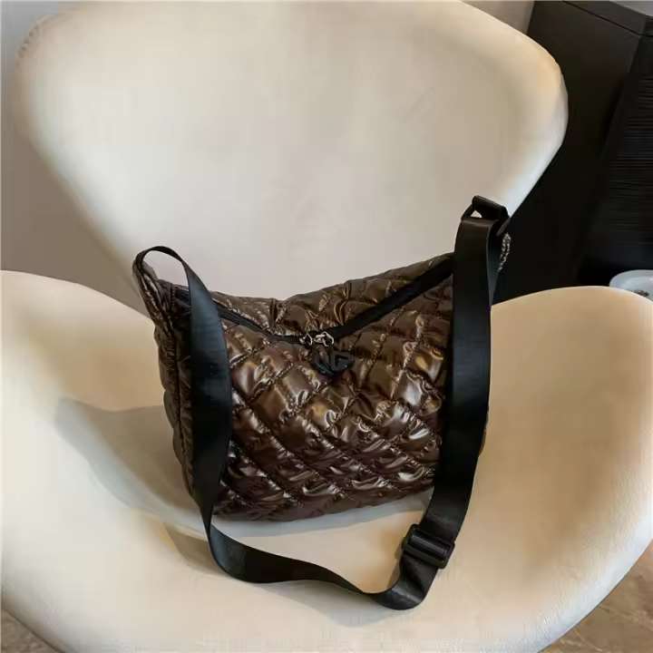 Bolso De Hombro Para Mujer Vintage De Nylon Impermeable Y Casual Bolso Hobo Crossbody Con Cierre De Cremallera Interior Líquido Suave - 1