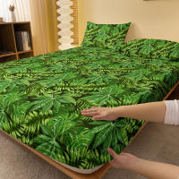 Sábana Ajustada Moderna Y Sencilla Con Estampado De Plantas Y Flores Material Poliéster 100% Para Dormitorio Sin Fundas De Almohada - details 2