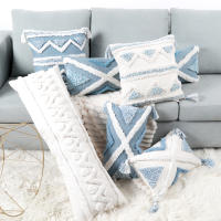 Funda De Cojín Rectangular Azul Con Patrón Geométrico Y Lazos Para Decoración Del Sofá Y La Habitación 100% Poliéster Lavable - details 0