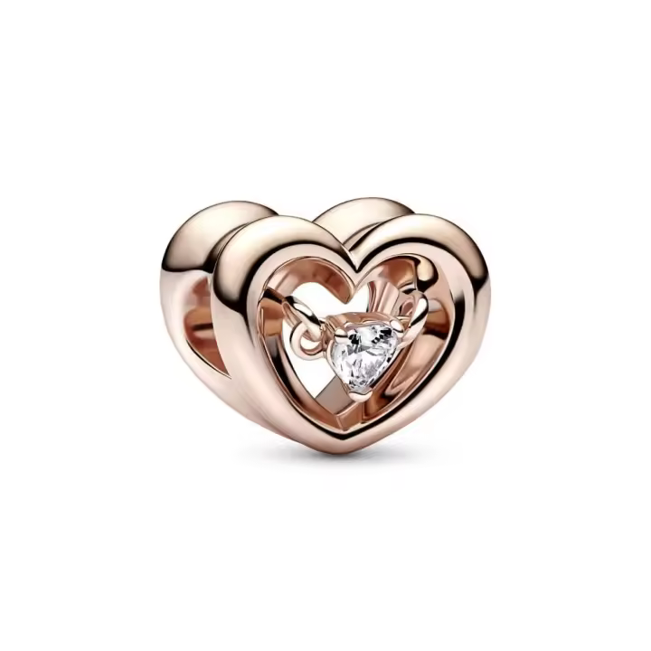 PANDORA Charm Oro Rosa 14k Corazón Radiante & Gema Flotante con Circonita Cúbica Transparente - 1