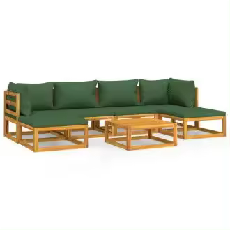 VIDAXL set de sofás con reposapiés para jardín de 7 piezas fabricado en madera de acacia con cojines verdes vida xl - 1