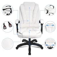 DASCK-Sillón de Oficina Altura Ajustable Cuero Sintético Acolchada Reclinable Silla Director, Blanco, Universal - details 2
