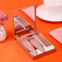 5 piezas de juego de brochas de maquillaje mini con espejo y estuche, herramientas de belleza profesional, brochas de pelo suave de fibra para polvo y sombra de ojos, regalo de favor de plástico portátil - details 5