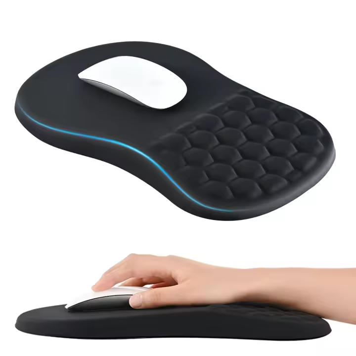 Alfombras de Raton con soporte para Muñecasy Diseño de masaje, ergonómica, para aliviar el dolor de muñeca, con espuma viscoelástica y base de silicona antideslizante (30,5x20,3 cm, negra) - 1