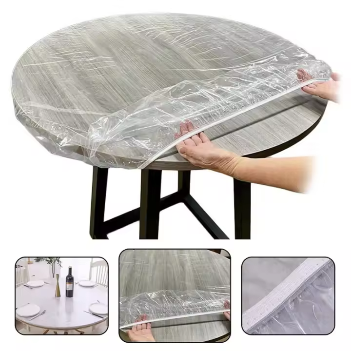 10pcs Fundas Para Mesa Redonda Transparentes Impermeables Y Resistente Al Aceite Cubierta Protectora Para Mesa De Comedor Hogar - 1