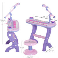 HOMCOM Piano Infantil 37 Teclas Teclado Electrónico Juego de Piano Regalo Juguete Educativo para Niños +3 Años con Micrófono Taburete Luces y 22 Canciones USB/MP3 Karaoke Rosa - details 2