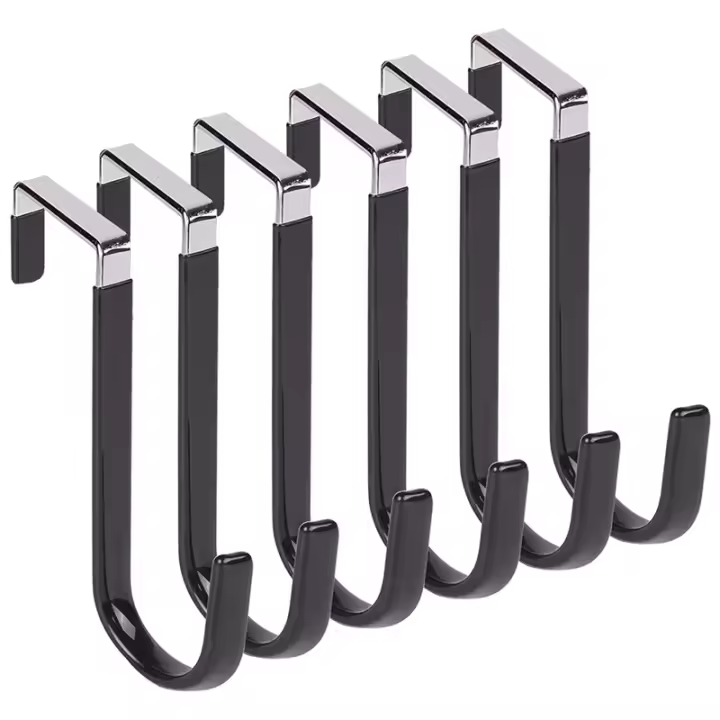 Ganchos para colgar ropa por encima de la puerta, percha de superficie de goma suave para evitar arañazos, gancho para puerta para baño negro, 6 paquetes - 1