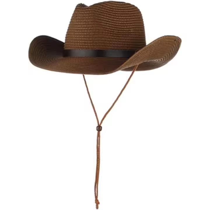 Sombrero de Panamá de paja unisex, Sombrero de Playa, Sombrero de Vaquero Occidental plegable, Sombrero de Cubo de paja de Ala Ancha con Correa ajustable para la Barbilla. - 1