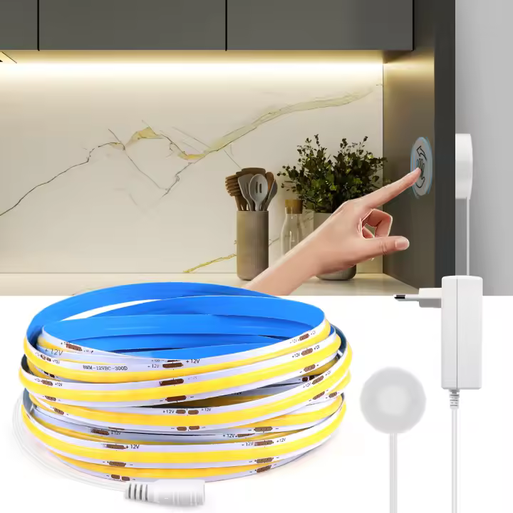Tira De Luz LED COB Flexible Con Interruptor De Dimmer Y Inducción Por Movimiento 12V 320 LEDs/M Para Iluminación De Dormitorio Y Cocina - 1