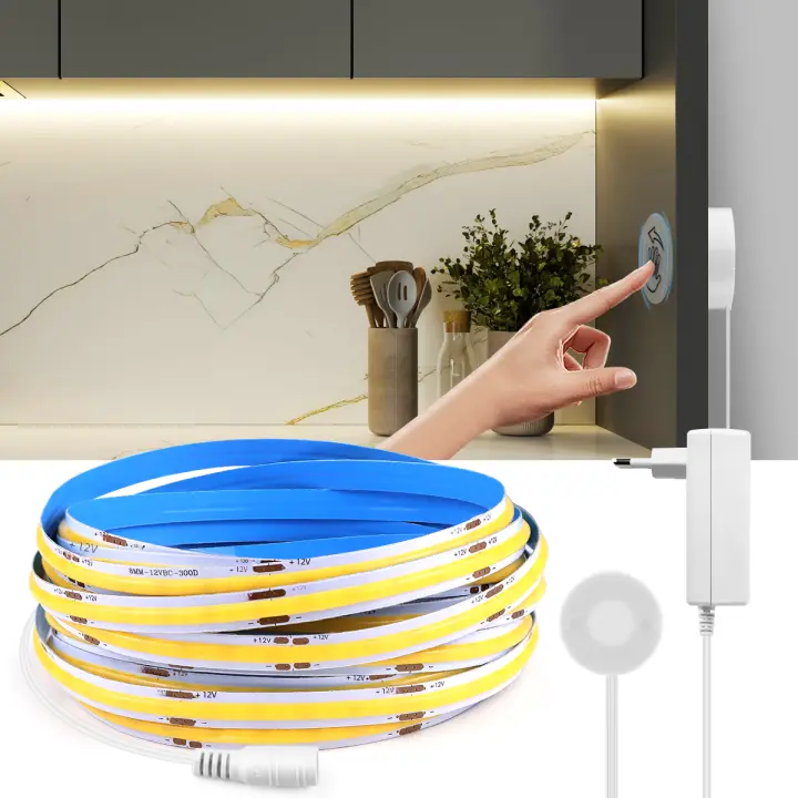 Tira De Luz LED COB Flexible Con Interruptor De Dimmer Y Inducción Por Movimiento 12V 320 LEDs/M Para Iluminación De Dormitorio Y Cocina - 1