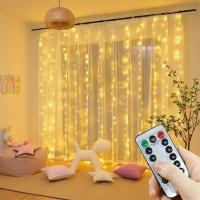 Luces De Cadena LED Para Cortinas 3x3/2/1m Luz Cálida Control Remoto Decoración De Navidad Boda Y Hogar Guirnalda Farolillos - details 2