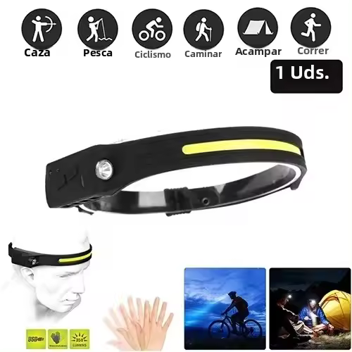 Lámpara Frontal COB LED Recargable Por USB Con Sensor Y Batería De 1200mAh Para Camping Y Pesca Luz De Mano Impermeable Con Ángulo De Haz De 180° - 1