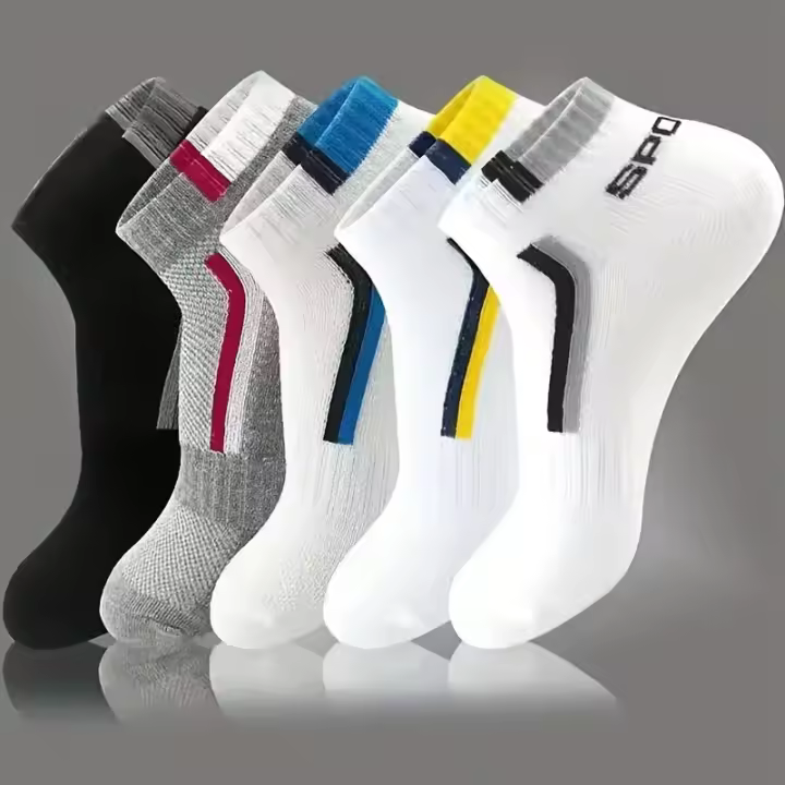 Calcetines De Punto De Algodón Suave Transpirables Absorbentes Para Hombres Con Patrón De Rayas Sencillo Para Uso Al Aire Libre - 1
