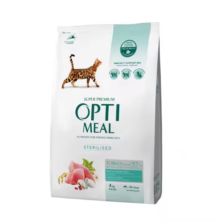 Pienso seco completo para gatos adultos esterilizados OPTIMEAL - pavo y avena 4 kg | Nutrición súper premium para un sistema inmunológico fuerte y una salud óptima - 1
