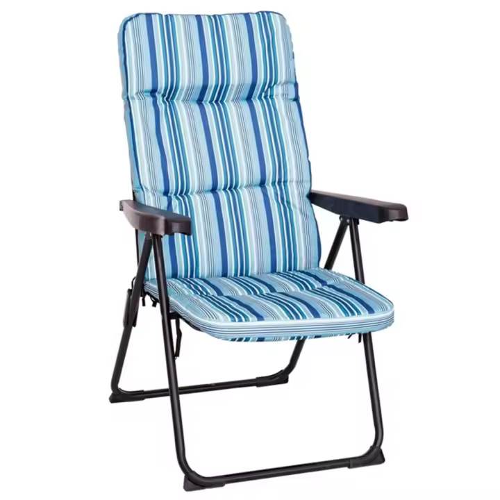 PlusHome Sillón de playa acolchado de 4 posiciones de acero y tela de lona Oxford de rayas azul de 61x58x106 cm - 1