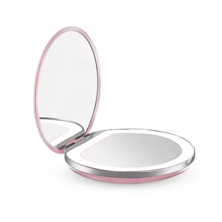 Espejo De Maquillaje Portátil Recargable Con Lente De 1X/5X Y Luz 3 Colores Compacto Para Viajes Espejo Cosmético Con Toque - 1