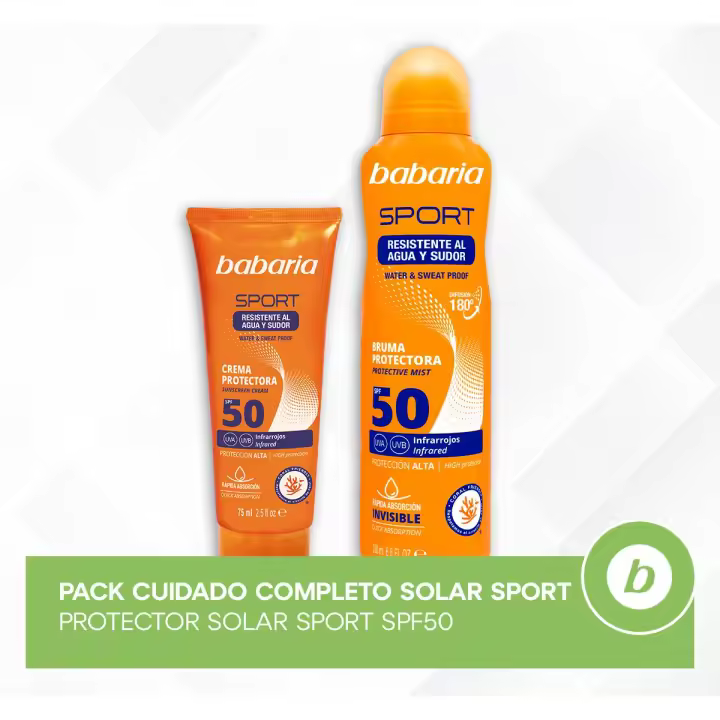 Babaria Pack Cuidado Completo Solar Sport SPF50: Crema Facial Solar Sport SPF50 75ml + Bruma Protectora Sport SPF50 200ml - 1