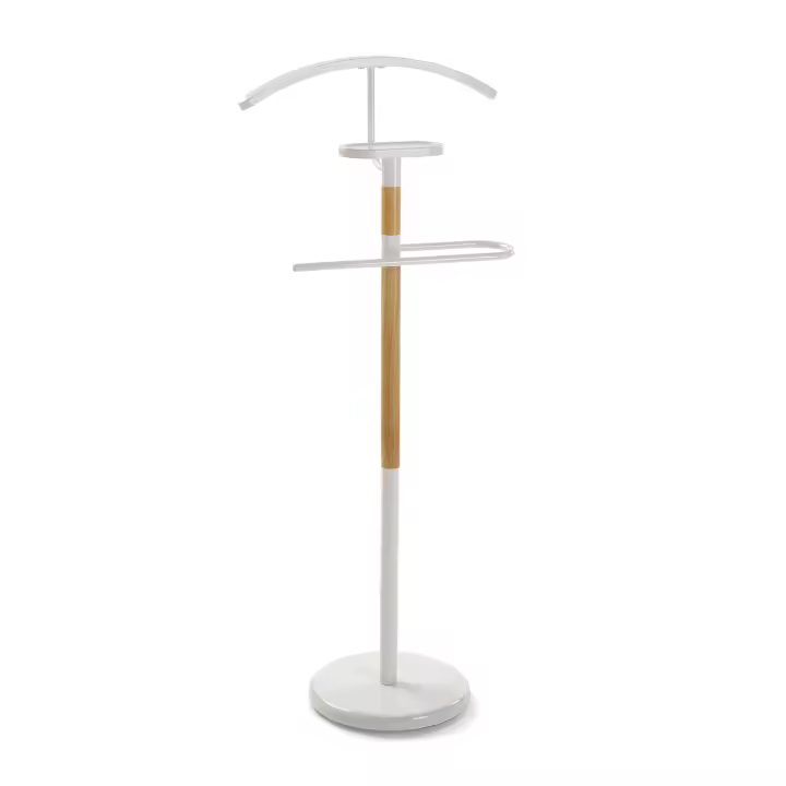 Versa Holstebro Galán de Noche Moderno Multifuncional con 2 Perchas o Colgadores para Ropa de Hombre o Mujer, , Medidas (Al x L x An) 112 x 28,8 x 46,5 cm, Metal y Madera, Color Blanco - 1