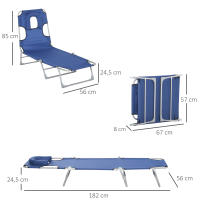 Outsunny Tumbona Reclinable y Plegable de Jardín con Orificio de Lectura Reposacabezas y Respaldo Ajustable en 5 Niveles para Playa 182x56x24,5 cm - details 2