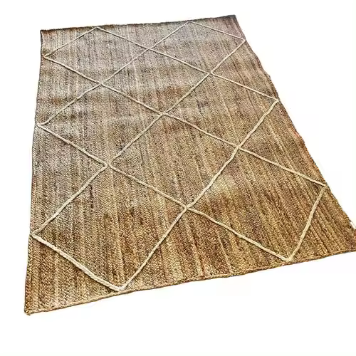 Alfombra Sansa reversible de yute 190 x 290 cm – color beige con diseño geométrico rombos de la marca Origen - 1