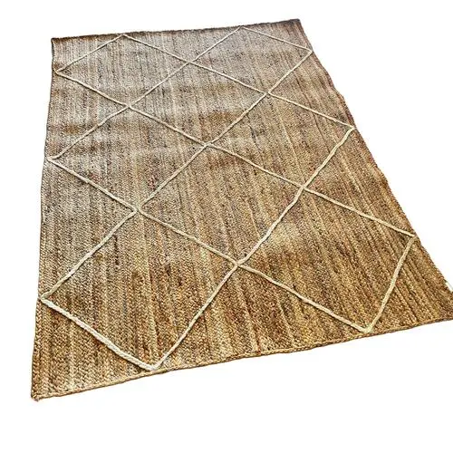 Alfombra Sansa reversible de yute 190 x 290 cm – color beige con diseño geométrico rombos de la marca Origen - 1
