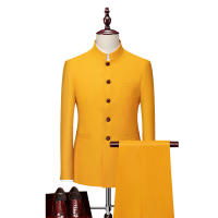 Traje Casual Para Hombre Estilo Zhongshan Con Cuello Erguido Dos Piezas Elegante Y Moderno Conjunto De Traje Y Pantalones Para Bodas Y Ocasiones Elegantes - details 5