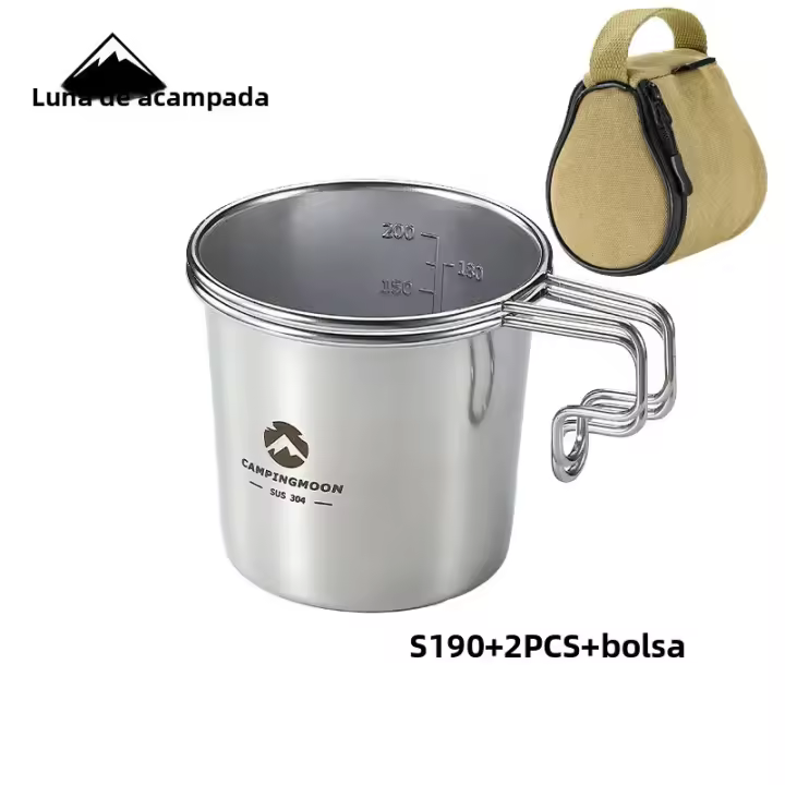Copa De Acero Inoxidable 304 CAMPINGMOON S190 Para Camping Y Exterior 210ML Con Bolsa Portátil Para Café Y Agua - 1