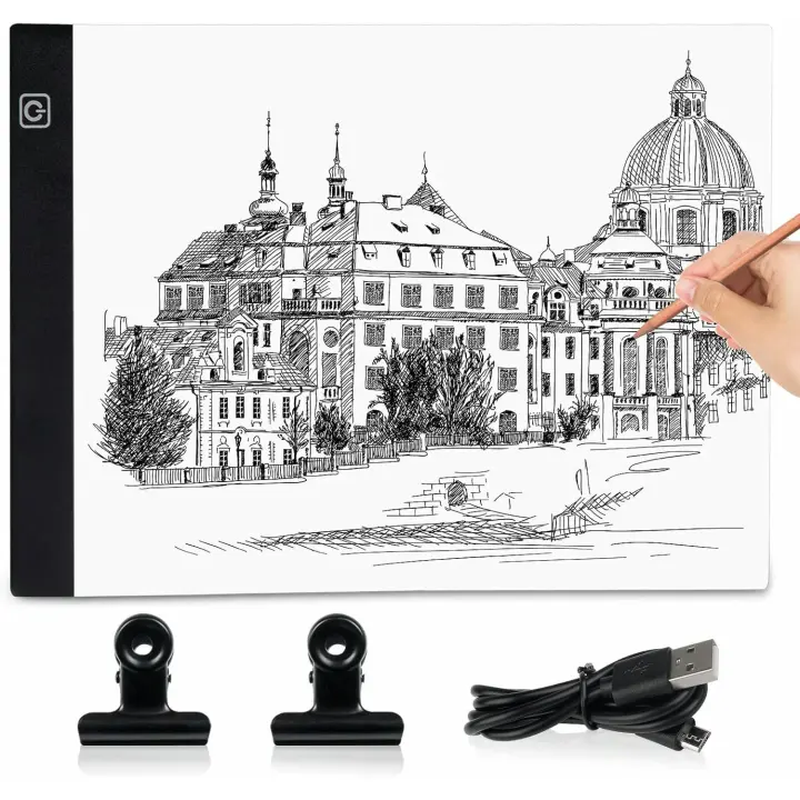 Coolzon Mesa de Luz Para Calcar,LED Tableta de Luz Dibujo A5 de Dibujo Portátil con Brillo Ajustable, Mesa de Luz A5 de Luz con Cable USB para Animación, Bocetos, Diseño, Dibujo,5D Diamante Pintura - 1