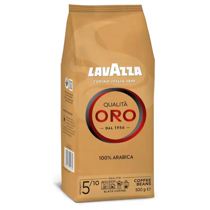 Lavazza Qualità Oro 500gr Paquete de 500 gr Café en Grano Natural, Ideal para la Máquina de Café Espresso, Con Notas Aromáticas de Frutas y Flores, 100% Arábica, Intensidad 5 Tueste Medio - 1