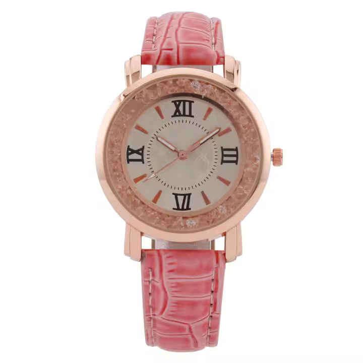 Reloj para mujer con letras romanas y piedras brillantes en movimiento, correa de cuero, movimiento de cuarzo, un diseño elegante y sofisticado - 1
