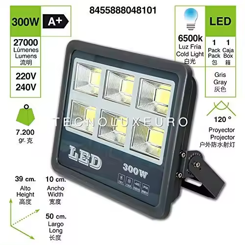 300W Floodlight Led Foco Proyector Led para Exterior Iluminación Decoración 6500k luz fria IP66 gris Clase de eficiencia energética A++48101 - 1