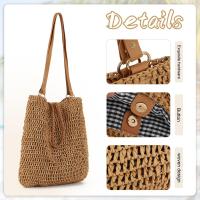 Bolsos de Hombro de Paja para Mujer Verano Bolsos Totes Shoppers Paja Tejido para Playero Vacaciones Viaje - details 1